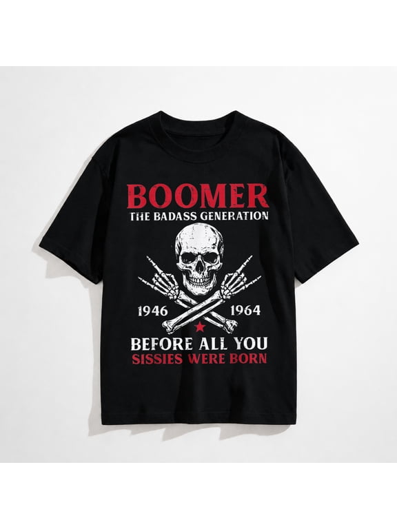 Boomer Badass Generation Rock Roll Skull Funny Saying Men T-Shirt