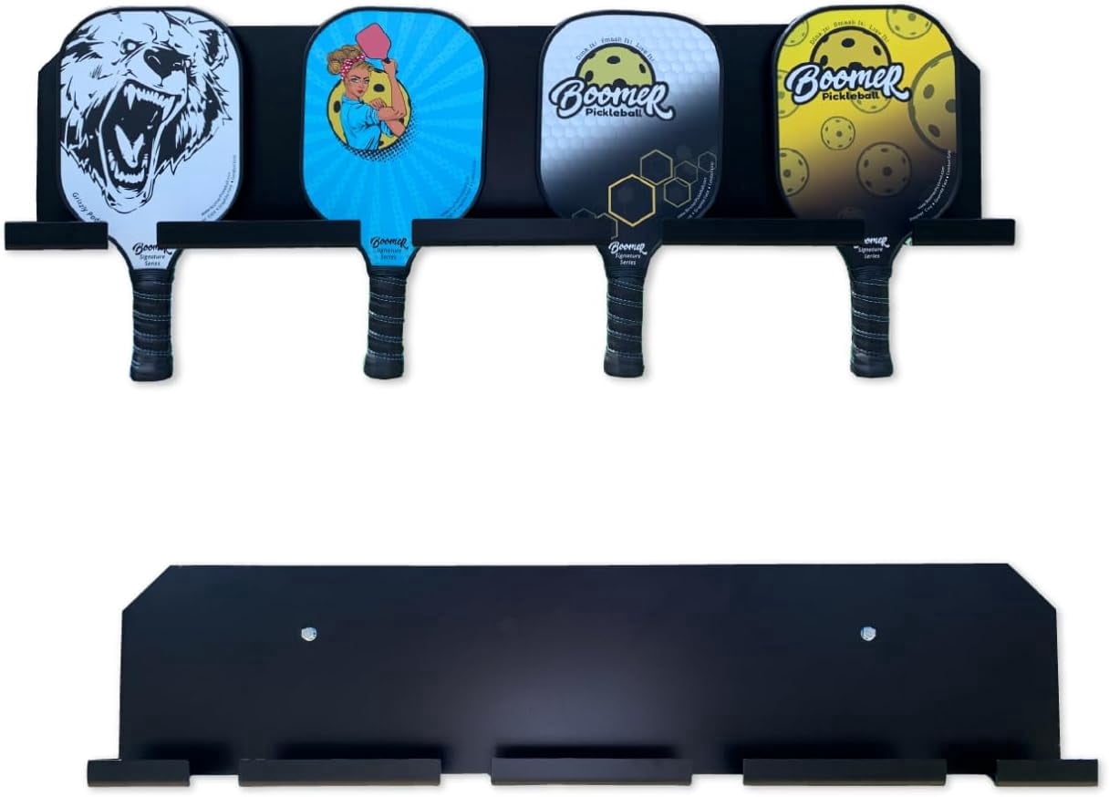 HD Pickleball Paddle Rack Wall Mount – Holds 4 or 8 Paddles, Heavy-Duty 1/8" Steel Organizer, Weather-Proof Powder Coated Court Storage Rack