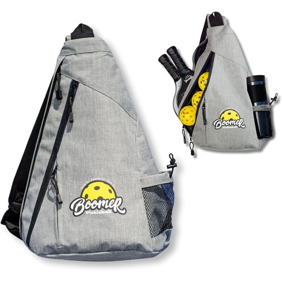 Boomer Pickleball Sling Bag with Paddle Storage, 3 Zipper Compartments, Water Bottle Pocket, Fence Clip