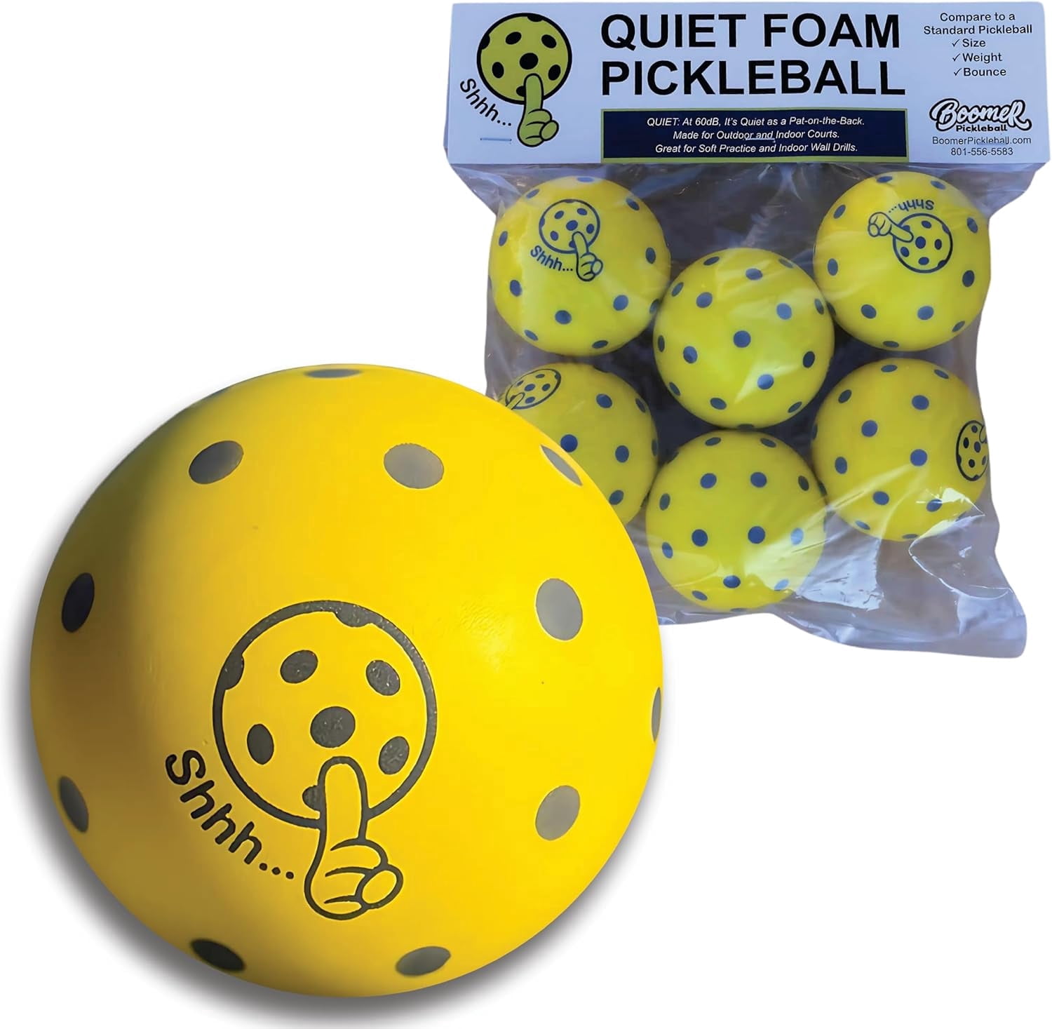 Boomer Quiet Foam Pickleballs for Practice, Low Noise Training Balls for Indoor or Outdoor Play, Durable Foam Design (pack of 6)