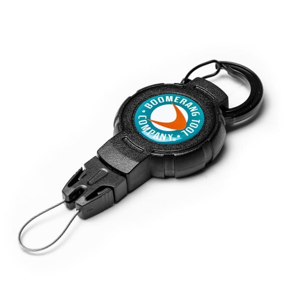 Boomerang Fishing Medium Retractable Gear Tether, Carabiner, 36" Kevlar Cord, 6 oz. Retraction Force, Black Polycarbonate Case, Universal Attachment