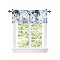 Booming Blue Gradient Floral Curtain Valances for Kitchen Windows,Rod Pocket Short Valance Watercolor Flowers on White Window Treatment for Living Room Bathroom Bedroom,54" x 18"-1 Panel