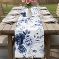 thumbnail image 1 of Booming Blue Gradient Floral Table Runner 90 Inches Long,Kitchen Dining Tablerunners Watercolor Flowers on White Linen Table Runners Dresser Scarves for Home Dinner Wedding Holiday Party Decor, 1 of 9