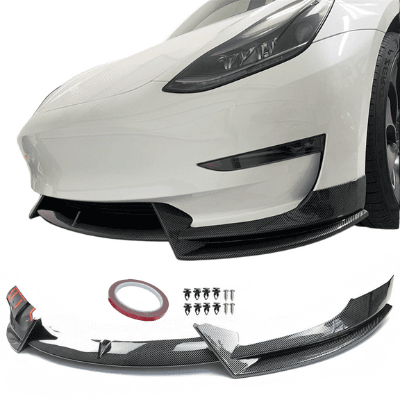 Booming up Carbon Fiber Front Bumper Lip Spoiler Splitter Fit Tesla Model 3 2017-2023