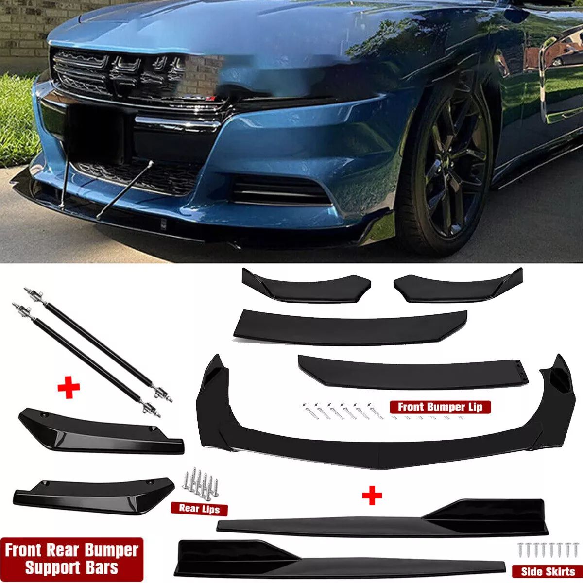 DNA Motoring 2-PU-590 STP-Style Front Bumper Lip 3PCS