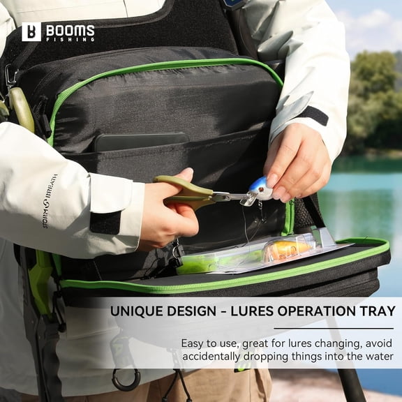 Booms Fishing Tackle Storage Bag - IB1 Fishing Gear Bag with Lures Operation Tray - Saltwater & Freshwater Fly Fishing Sling Bag for Men