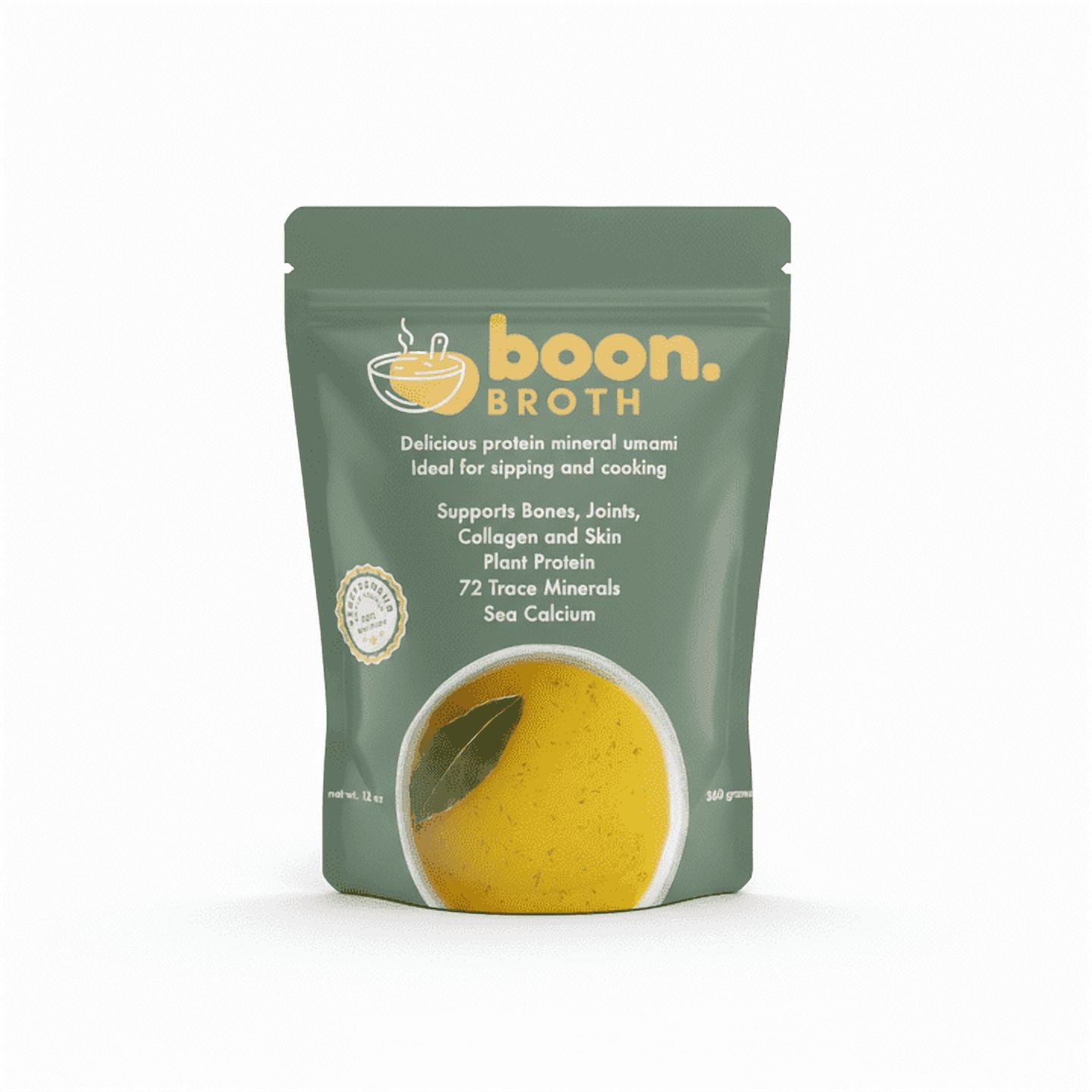 Boon Broth - Savory Plant-Based Soup Powder, High Calcium Broth with 72 Trace Minerals - Ideal for Sipping, Fasting, and The Bone Broth Diet - 30 servings
