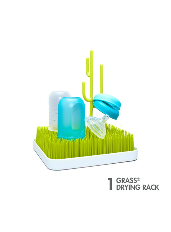 Boon Grass Countertop Drying Rack, Low-Profile Easy to Clean Baby Bottle Drying Rack, Green
