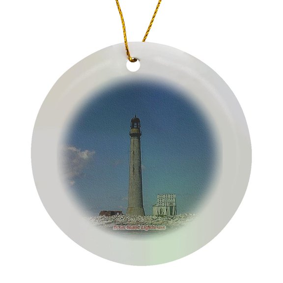 3drose, Boon Island Lighthouse in Canvas, Circle Porcelain Ornament