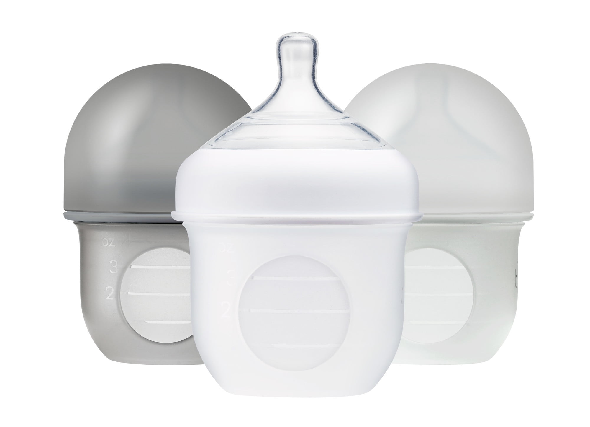 Boon Nursh Reusable Silicone Pouch Baby Bottle, Air-Free Feeding, Gray Multi Pack, 4 Oz, 3 Pk