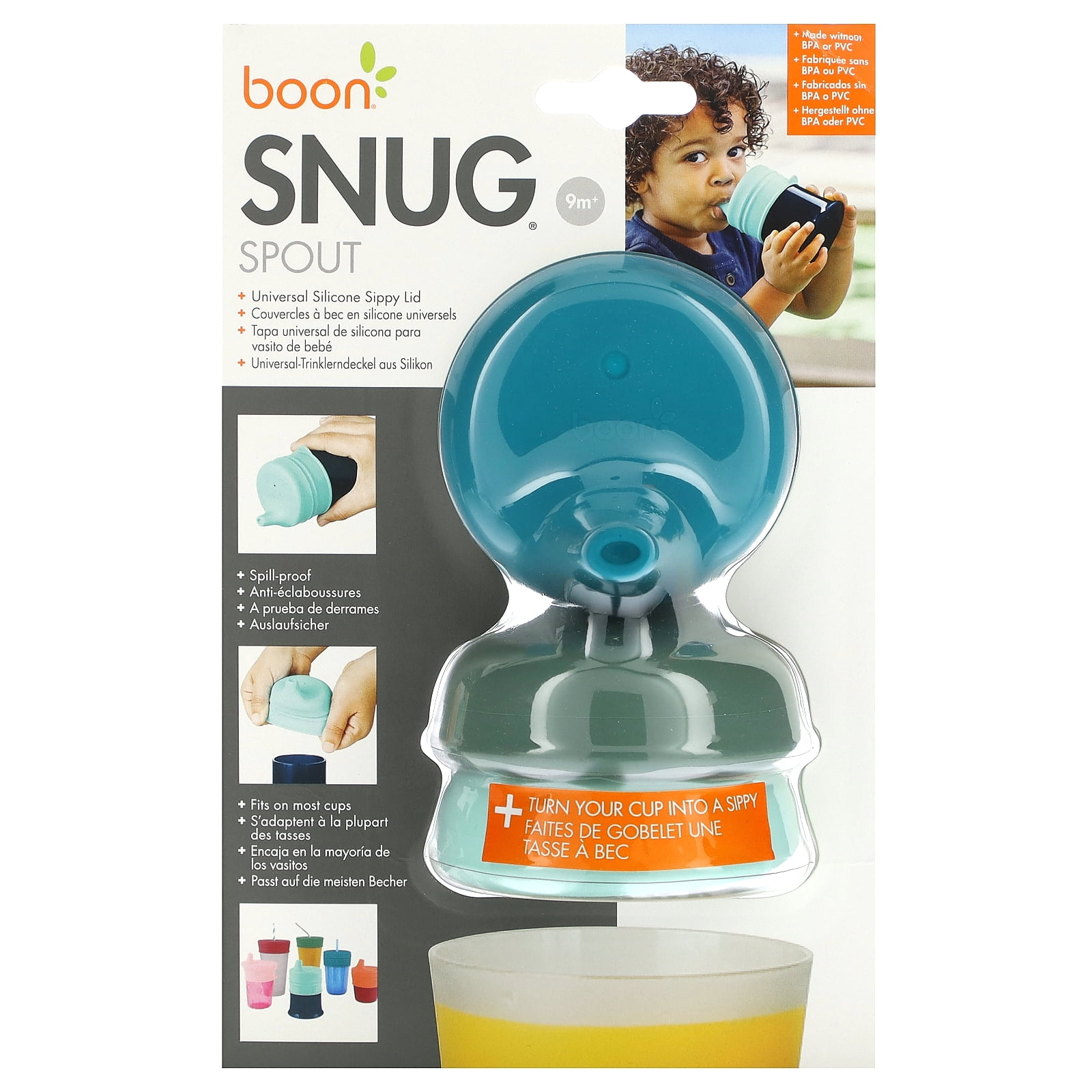 Boon Snug Spout, Universal Silicone Sippy Lid, 9 Months +, 3 Lids