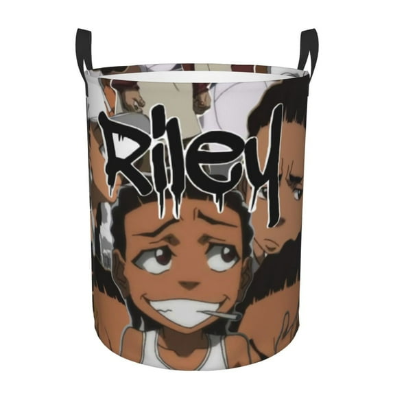 Boondocks Laundry Hamper Cartoon Circular Foldable Basket With Handle, Clothes Books Toys Storage Organizer Bucket for Bedroom Bathroom