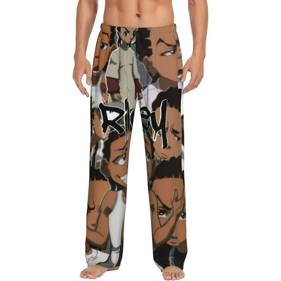 Boondocks Men's Pajama Pants Cartoon All Over Print Elastic Waistband Sleep Pants with Pockets Drawstring, Soft Unisex Lounge Bottoms Sleepwear
