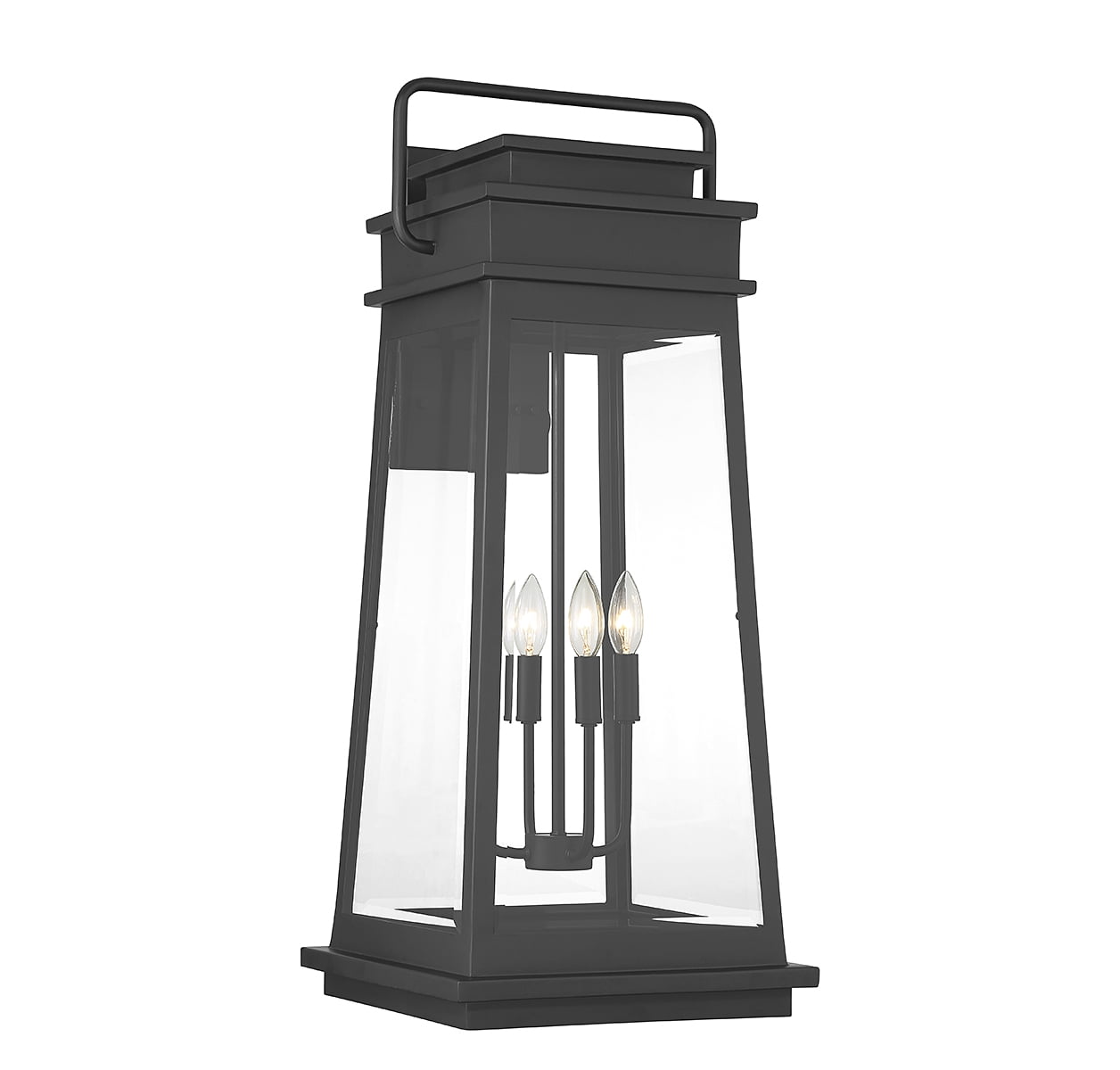 Matte Black 4-Light Outdoor Lantern Sconce with Clear Glass