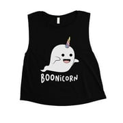 Boonicorn Cute Halloween Costume Funny Ghost Unicorn Womens Black Crop Top