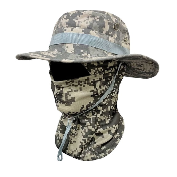 Boonie Hat Balaclava Full Face Mask Set Wide Brim Fishing Hat Sun Protection Fishing Cap for Men Women Fishing Hiking Camping (ACU)