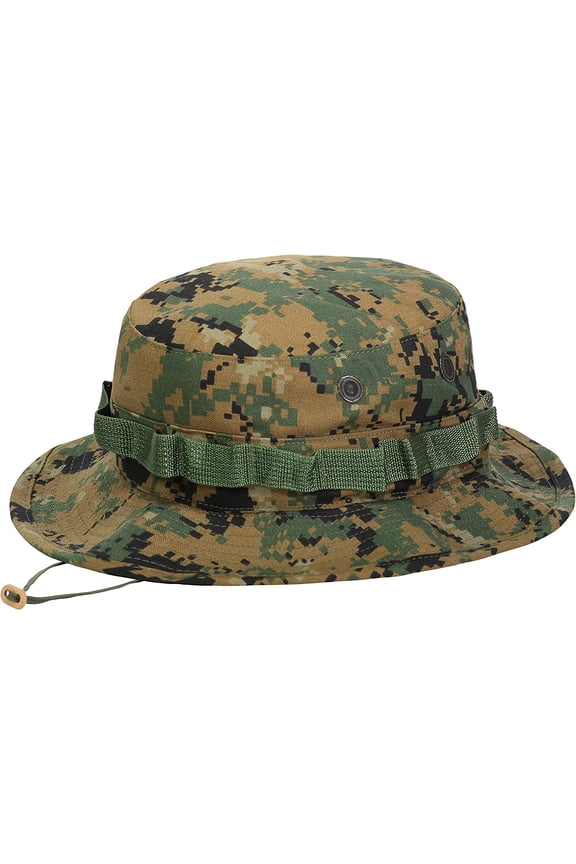 Boonie Hat, Wide Brim Outdoor Sun Hat, Woodland Marpat, Size 7.25 / Medium - Made in USA.