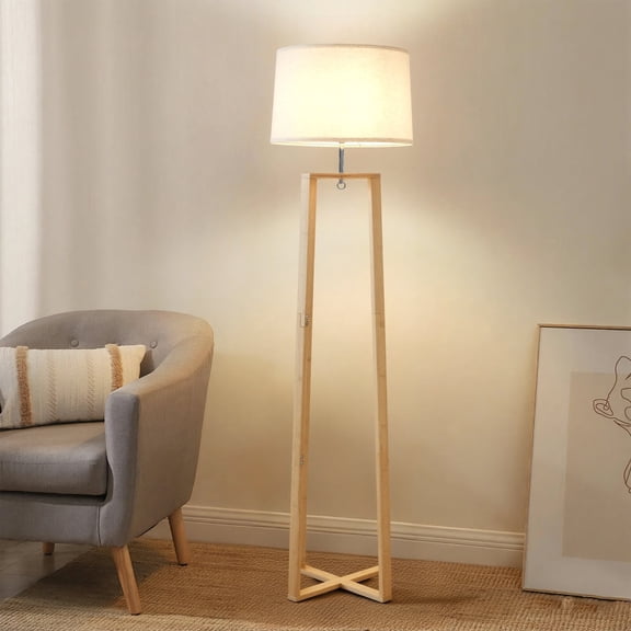 Booniture 66.5 Inch Tall Bamboo Corner Floor Lamp, Linen Shade Rustic Standing Lamp with E26 Base for Living Room, Bedroom, Dining Room & Home Decor, Natural