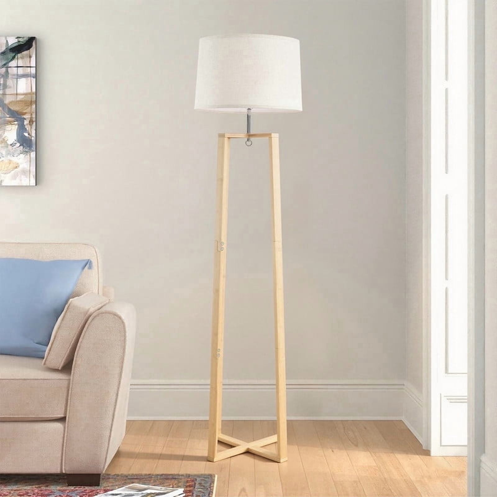 Booniture Bamboo Corner Floor Lamp for Living Room,Linen Shade Floor Lamps for Bedroom,Rustic Standing Lamp for Dining Room and House Décor with E26 Base Nature