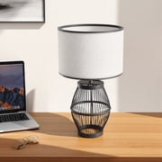 Booniture Boho Bamboo Table Lamp 15.3" H with Linen Shade, E26 Socket 40W Max for Bedroom Living Room Tea Room