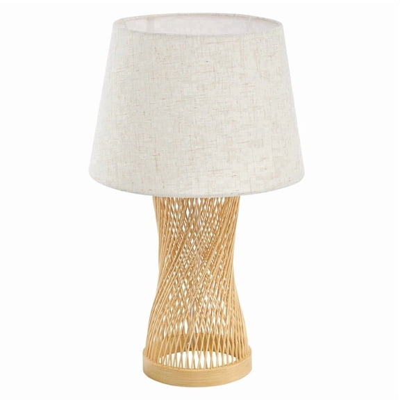 Booniture Twisted Bamboo Table Lamp 16.9" H with Linen Shade, E26 Socket 40W Max for Bedroom Living Room Tea Room Beige