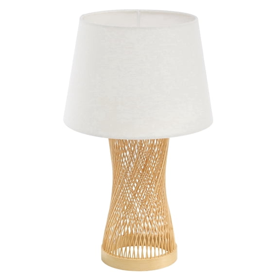Booniture Twisted Bamboo Table Lamp 16.9" H with Linen Shade, E26 Socket 40W Max for Bedroom Living Room Tea Room White