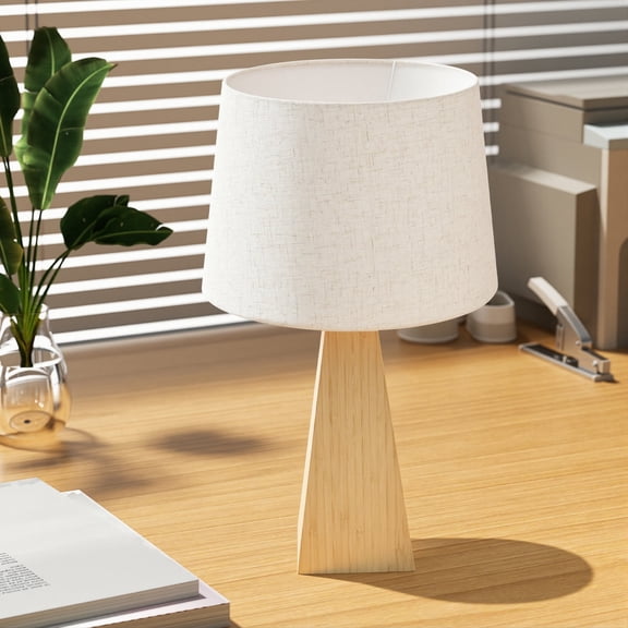 Booniture Small Table Lamp 11" Linen Fabric Shade, Solid Base, E26 Socket 40W, Compact for Desk Nightstand Shelf,Natural