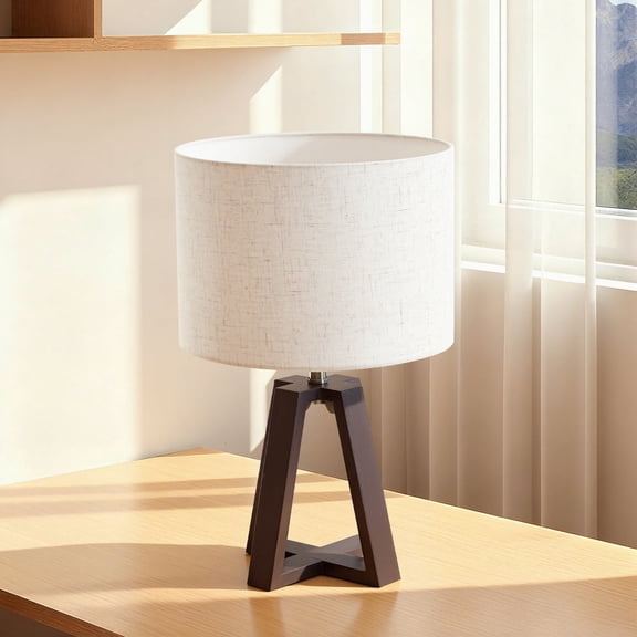 Booniture Table Lamp Golden Four-legged Base and Natural Linen Fabric,Perfect Nightstand,End Table,and Desk Lamp,Walnut