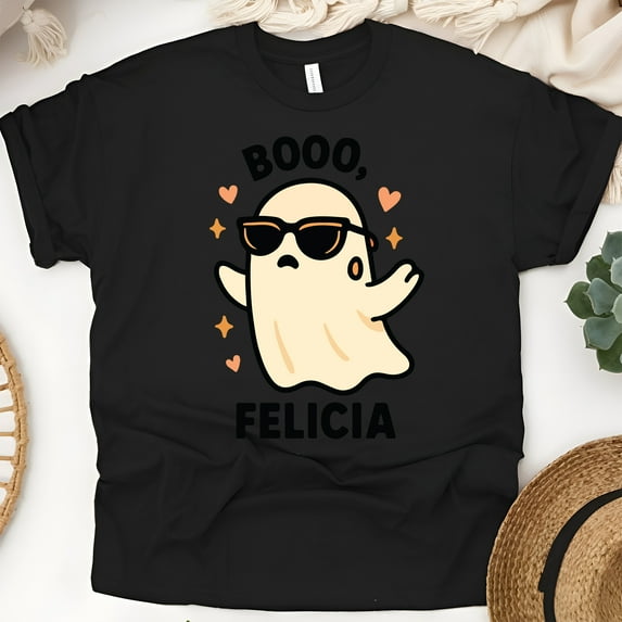 Booo Felicia Shirt | Funny Ghost Graphic Tee | Unisex Casual T-Shirt, Black, Size 2XL