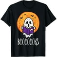 thumbnail image 1 of Boooks Moon Ghost Reading Halloween Bookworm Librarian Book T-Shirt, 1 of 3