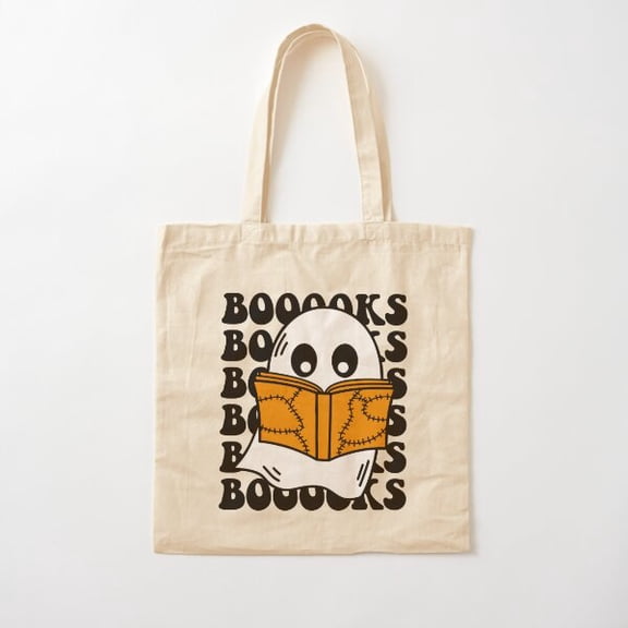 Booooks! Cute Ghost Reading Library Books Halloween Teacher Cotton Tote Bag Canvas Tote Bag, Family Gift For Mother, Her