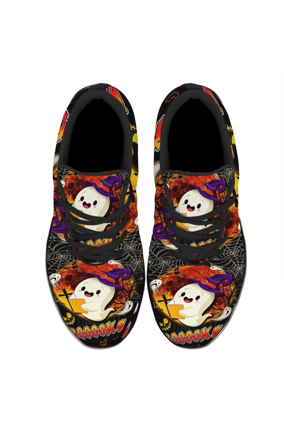 Booooks Ghost Halloween Shoes Women's Fashion Sneakers Tennis Running Shoes for Men Women Black Size 11