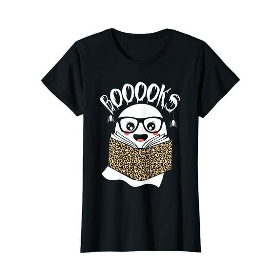 Booooks Ghost Librarian Teachers Men Women Boo Read Book Leopard T-Shirt