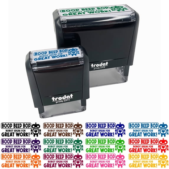 Boop Beep Bop Robot Speak For Great Work Teacher Student School Self-Inking Rubber Stamp Ink Stamper - Fuchsia Ink - Small 1-1/2 Inch