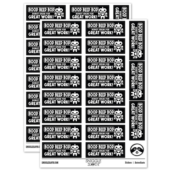 Boop Beep Bop Robot Speak For Great Work Teacher Student School Sticker Set - Black - Gloss Finish - 2.00" Large