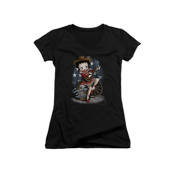Betty Boop Cartoon Country Star Junior V-Neck T-Shirt Tee