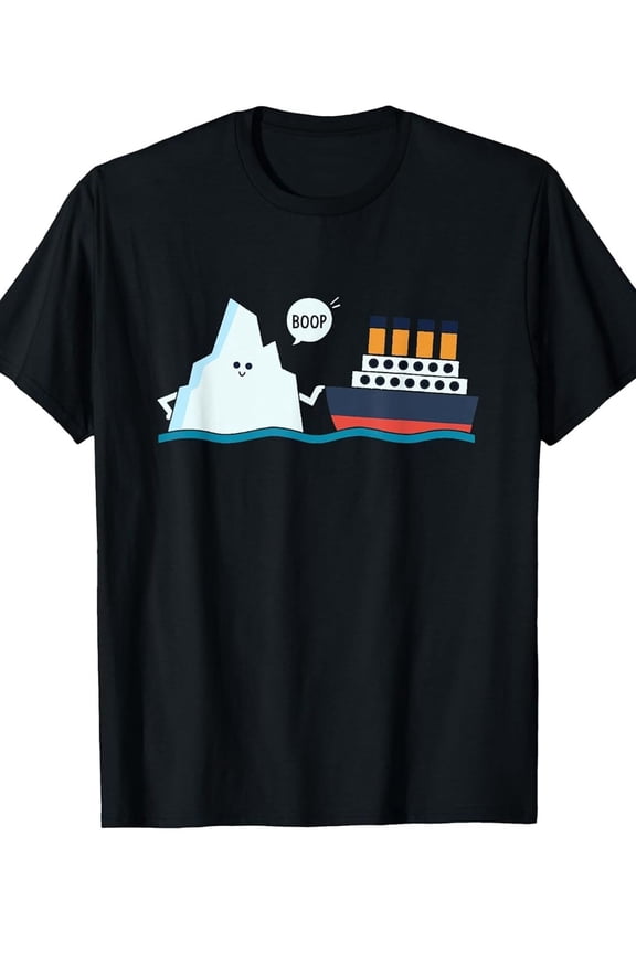 Boop Titanic Funny T-Shirt - 100% Cotton Soft Crew Neck Tee with Ship & Iceberg Design (Boop Boop Graphic), S-XXXL Sizes, Casual Humorous Maritime Disaster Shirt for Parties & Gifts