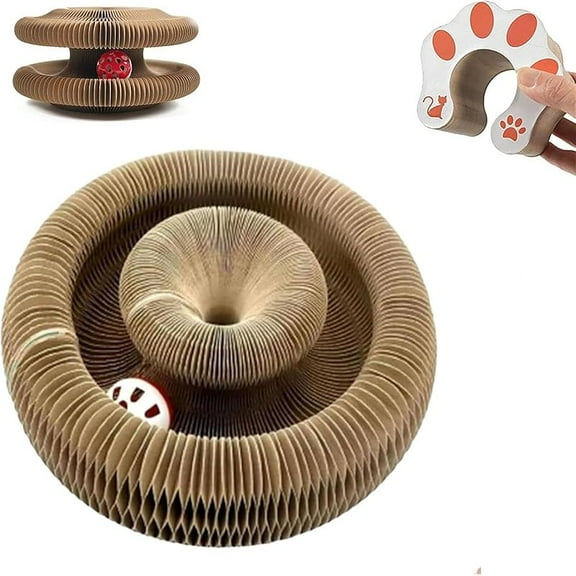 Boopz Ball for Cats, Flexible Cat Scratcher, Cat Scratcher Cardboard with Bell-Ball, Magic Organ Cats Scratching Toy (Khaki)