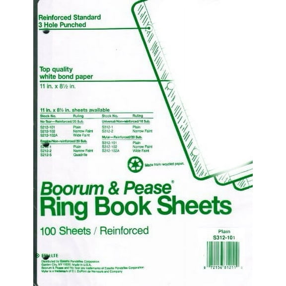 Boorum & Pease Reinforced Ring Book Sheets 11" X 8.5"