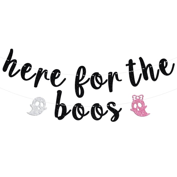 Here for the Boos Banner, Halloween Ghost Haunted House Decor, Hey Boo/Boos and Booze, Halloween Hocus Pocus Party Decorations Supplies for Boys Girls