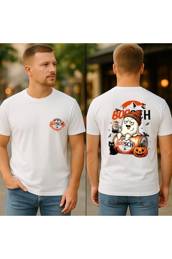 Boosch Light Halloween T-Shirt – Funny Beer 2 Sided Graphic Tee, Spooky Season Shirt ,Halloween Gift for Men Women, Trendy Boo Ghost Top