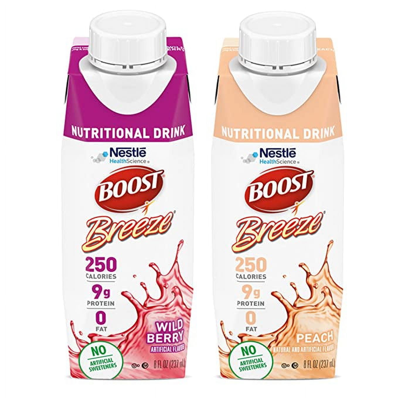 Boost Breeze, 2Variety Case, Wildberry and Peach Flavors, 8 fl. oz