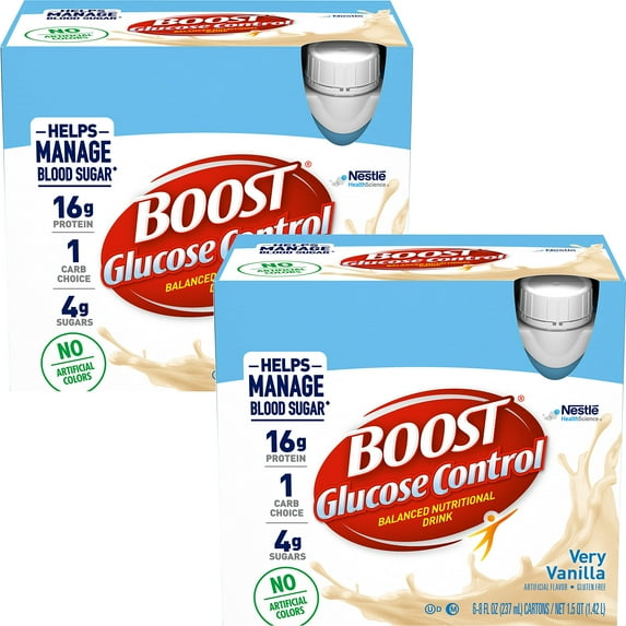 Boost Glucose Control Balanced Nutritional Drink, Very Vanilla, Helps Manage Blood Sugar With No Artificial Colors, 6-8 Fl Oz Bottles/Pack (Pack Of 2)