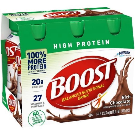 Boost High Protein Balanced Nutritional Drink Rich Chocolate, 8 ounce Bottle, 6 Count