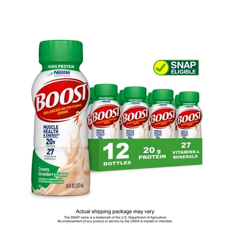 BOOST High Protein Nutritional Drink, Creamy Strawberry, 20 g Protein, 12 - 8 fl oz Bottles