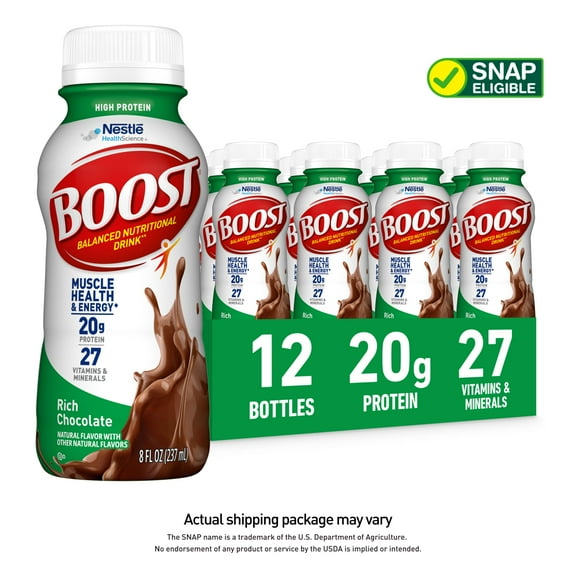 BOOST High Protein Nutritional Drink, Rich Chocolate, 20g Protein, 12 - 8 fl oz Bottles