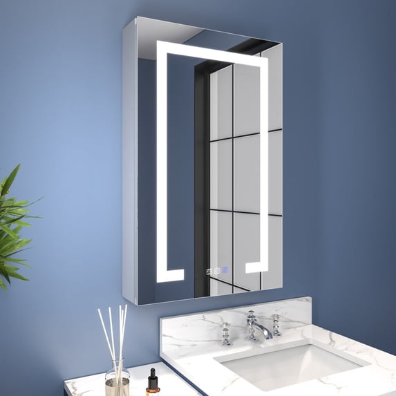 Boost-M2 20" W x 32" H Bathroom Narrow Light Medicine Cabinet with Lights and Mirror, Recessed or Surface, Left Hinge