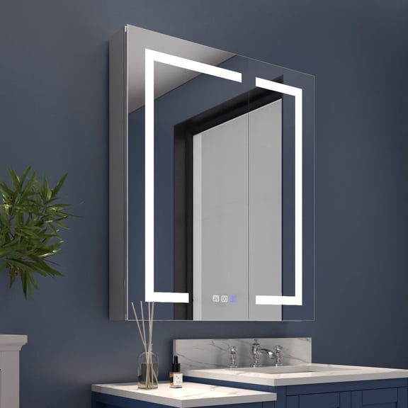 Boost-M2 30" W x 32" H Bathroom Light Medicine Cabinets Recessed or Surface Defogger, Dimmer, Outlets & USB