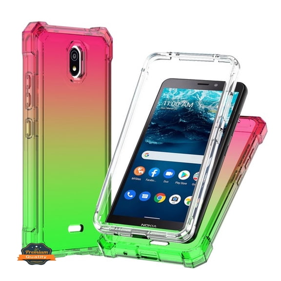 For Boost Mobile Celero 5G (2023 /2021) Phone Case Full-Body Gradient Dual Layer Hybrid Case Slim, Drop-Proof TPU Hard PC, Durable Corner Front Bumper Protector Cover Pink Green