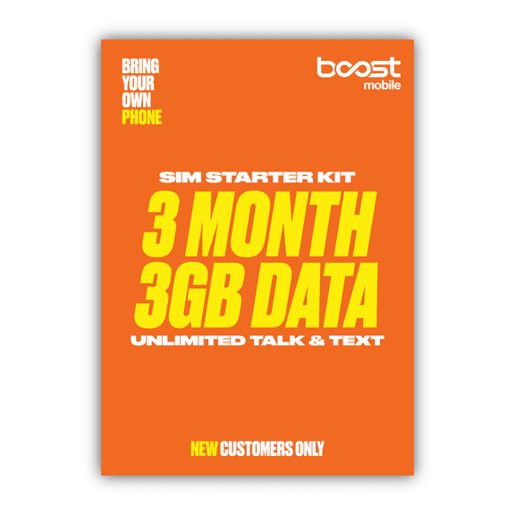 Boost Mobile Preloaded SIM Card, Bring Your Own Device, 3month Plan - Unlimited Talk/Text, 3GB of Data